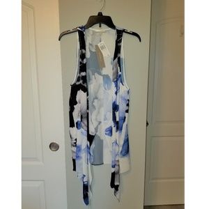 JOAN VASS Drape Front Floral Tunic Vest M v34